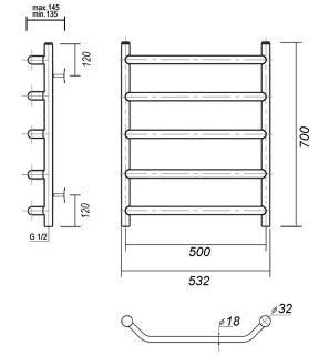 Полотенцесушитель водяной Domoterm Лаура П5 500x700 хром