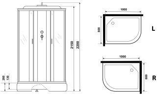 Душевая кабина Niagara NG-33084-14RG с гидромассажем 100x80см серебро/матовое