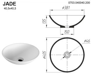 Раковина Whitecross Jade 0703.040040.200 40см белый матовый