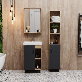 Напольная тумба под раковину Onika Тимбер 105035 50см серый матовый/дуб сонома