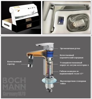 Смеситель для раковины Boch Mann Como BG BM10784 чёрный матовый/золото