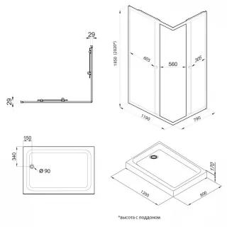 Душевой уголок Triton Вента Щ0000064630 120x80 см профиль черный стекло матовое