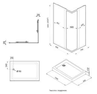 Душевой уголок Triton Вента Щ0000057855 100x80 см профиль чёрный стекло прозрачное