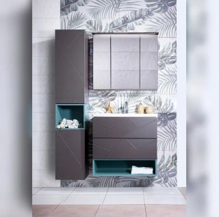 Зеркальный шкаф с подсветкой Бриклаер Кристалл 4627125414916 75 см ясень анкор темный