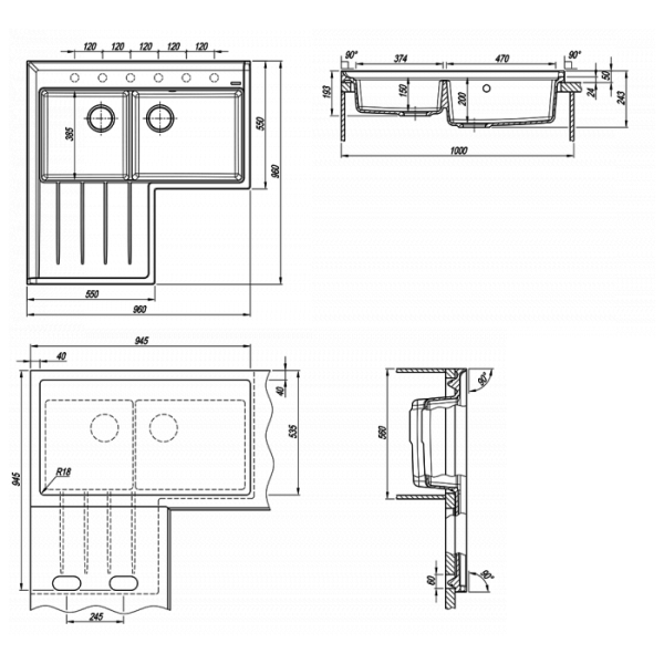 Кухонная мойка Florentina Адрия грей