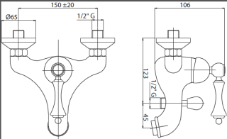 Смеситель для ванны и душа однорычажный, бронза Cezares MARGOT-VM-02-Bi