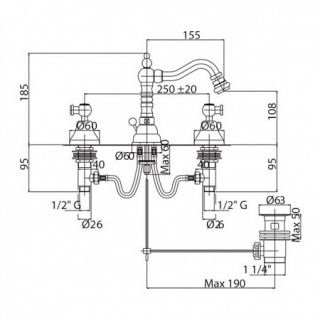 Смеситель для биде на три отверстия, бронза Cezares GOLF-BBS2-02