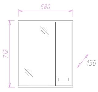 Шкаф-зеркало с подсветкой Onika Гамма 205828 правый 58см ясень шимо/венге
