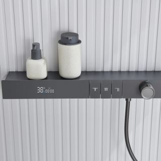 Душевой комплект Black&White Gravity 9025NGM с термостатом оружейная сталь