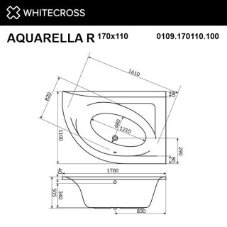 Гидромассажная ванна WHITECROSS Aquarella 0109.170110.100.SOFT.GL правая 170x110 см Soft золото