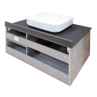 COMFORTY Тумба-умывальник Эдинбург-90 бетон светлый с черной столешницей
