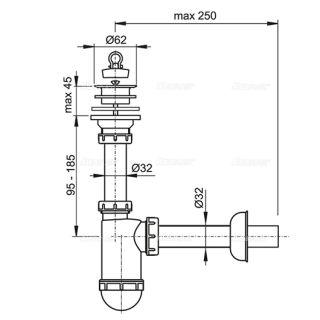 Сифон для раковины AlcaPlast ?32 с пластмассовой решеткой ?63 A421