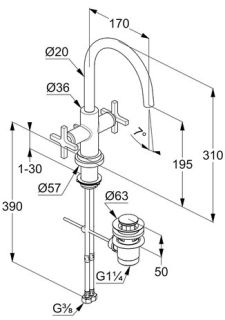 Смеситель для раковины Kludi Nova Fonte Classic хром 201180520