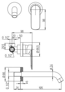 Встраиваемый смеситель для раковины Paini Nove 09CR208 хром