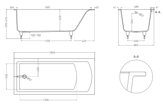 Ванна из искусственного камня Salini Cascata Kit S-Stone 104523MRF 180x80см RAL полностью