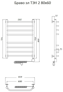 Электрический полотенцесушитель Тругор Браво 2 80x60см хром Браво2/элТЭН8060