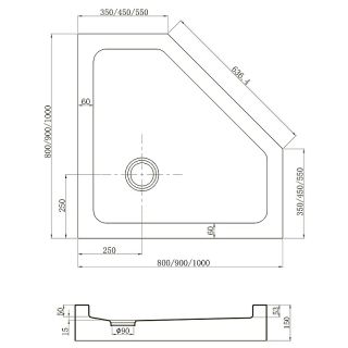 Душевой поддон пятиугольный (трапеция) Veconi Tezeo Acrylic TZ-53B, 900x900x150, акрил, черный