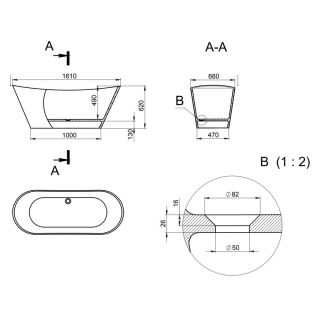 Ванна отдельностоящая Holbi Afina 161x66см бетон 2.01.004.44.4