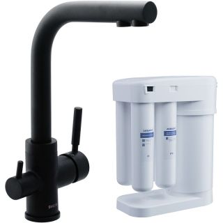 Смеситель для кухни Swedbe Selene Plus K8149M в комплекте с фильтром Аквафор Морион чёрный матовый
