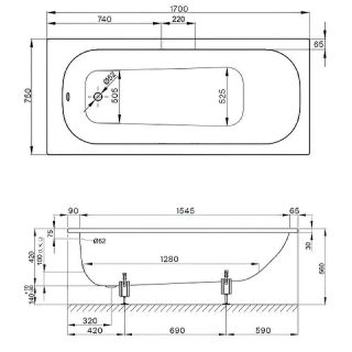 Стальная ванна Bette BetteForm 2947-000ADPLUS 170x75 см белый