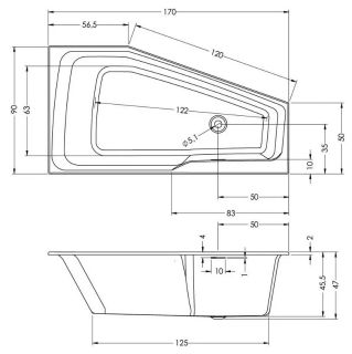 Акриловая ванна Riho Rethink Space Fall Plug and Play B114009005, угловая, правая, заполнение через перелив 170х90см белая