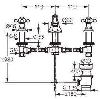 Смеситель для раковины на три отверстия Kludi 1926 позолоченный 510464520