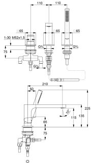 Смеситель на борт ванны Kludi Decus 544483975 чёрный матовый