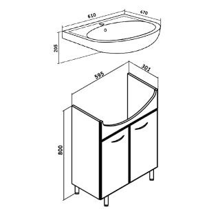 Тумба под раковину Runo  (под умывальник Уют 60) Уют 60 (00000000067)