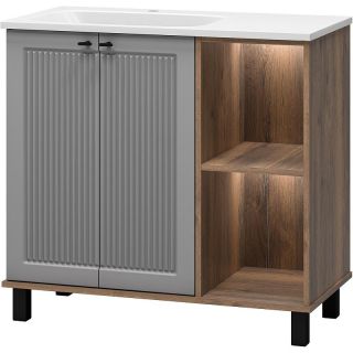 Напольная тумба под раковину Brevita Lumus 90 L УТ000025489 Серая матовая Дуб Галифакс олово