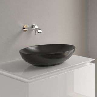 Раковина Villeroy Boch для установки на столешницу, 560 x 380 x 120 mm, Pure Black CeramicPlus, без перелива черный