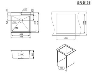 Мойка кухонная Granula 5151, ГРАФИТ МАТОВЫЙ