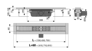 Душевой лоток AlcaPlast с перфорированной решеткой 75см хром APZ1SMART-LINE-750
