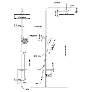 Душевая стойка Swedbe Hermes 9090GH с термостатическим смесителем для ванны хром