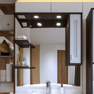 Зеркальный шкаф с подсветкой Бриклаер Бали 4627125411861 правый 90 см венге/белый