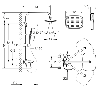 Душевая стойка Laguraty 7000 с изливом чёрный матовый