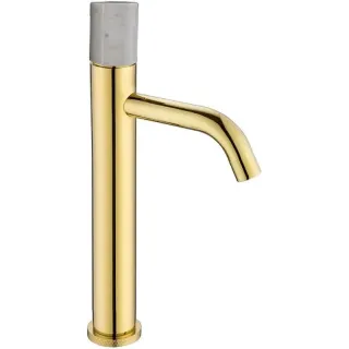 Смеситель для раковины Boheme Stick 122-G-MR-WHITE золото/белый мрамор