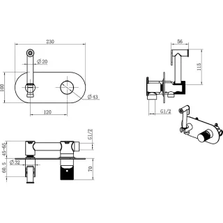 Гигиенический душ со смесителем Boheme Stick Linea 127-MG.3 золото матовое