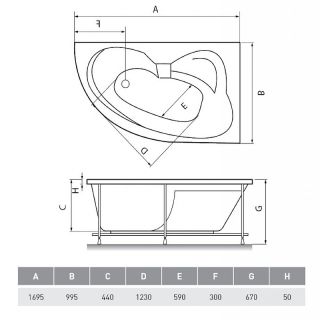 Ванна акриловая Relisan Eco Plus Эльба, угловая, 170х100, правая, Гл000023039 без гидромассажа