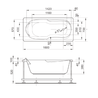 Veedi Ванна акриловая Ina 160х70 с каркасом