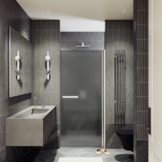 Душевая дверь MaybahGlass MGD-457-5 80см хром матовый/графит матовый