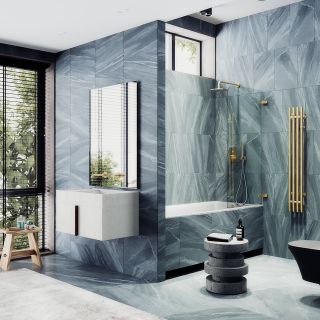 Шторка на ванну MaybahGlass MGV-644-3 40см золото