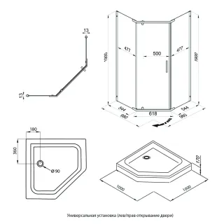 Душевой уголок Triton Дека -Графит Щ0000073930 90x90 см профиль графиит стекло прозрачное