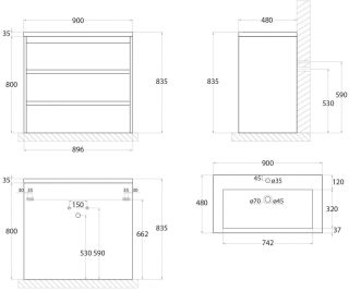 Напольная тумба под раковину Art&Max Family 90см белый глянцевый FAMILY-900-3C-PIA-BL