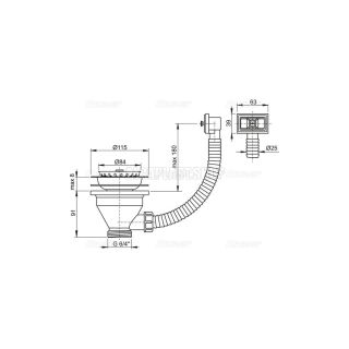 Водослив сифона для мойки AlcaPlast 6/4" с нержавеющей решеткой ?115 и гофропереливом A38