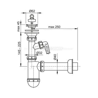 Сифон для раковины AlcaPlast ?40 с нержавеющей решеткой ?63 и подводкой A41P