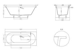 Ванна из искусственного камня Salini Ornella Axis S-Stone 103421M 180x80см белый матовый
