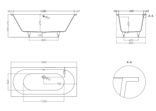 Ванна из искусственного камня Salini Ornella Axis S-Sense 103411GRH 180x80см RAL снаружи