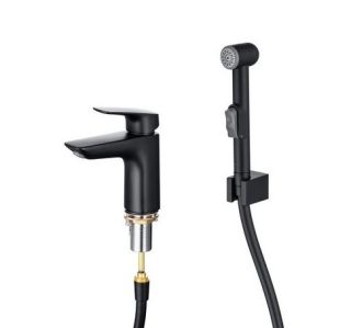 Смеситель для раковины с гигиеническим душем Aquatek Вега AQ1012MB чёрный матовый