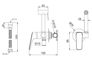Гигиенический душ со смесителем Aquatek Вега AQ1019MB чёрный матовый