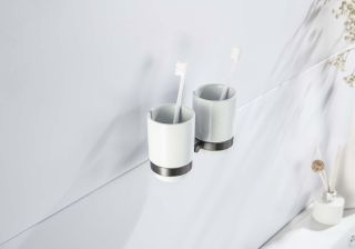 Стакан с держателем двойной Aquatek Бетта AQ4617BGM шлифованный чёрный хром